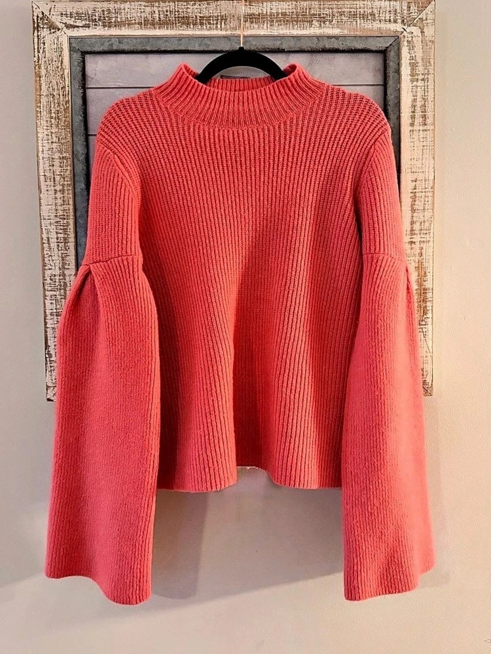 ASOS DESIGN Coral Pink Chunky Ribbed Mock Neck Wide Sleeve Sweater Size 8